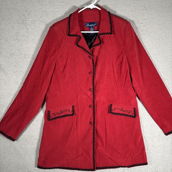 Susan Graver Women M Western Boho Embroidered Blazer Jacket Red Rodeo Cowgirl - Picture 2 of 14